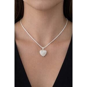 925 Sterling Silver 22" Italian Chain w/ Pavé Heart Crystal Pendant